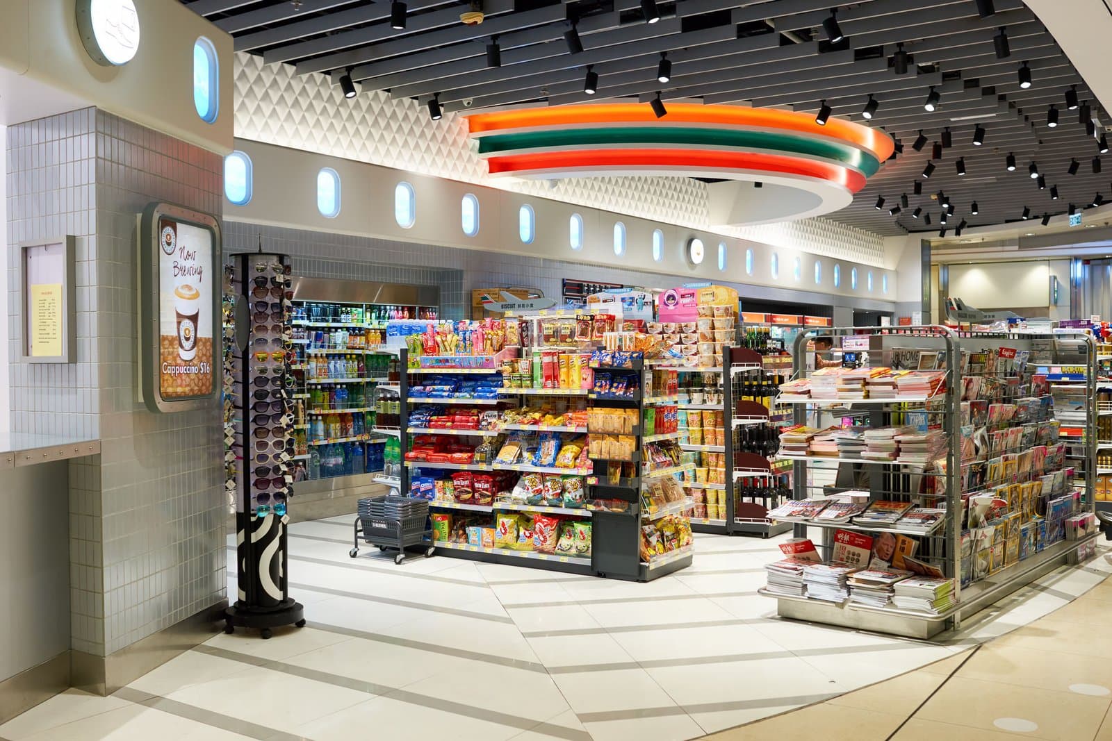 Convenience-store aisles and merchandise displays